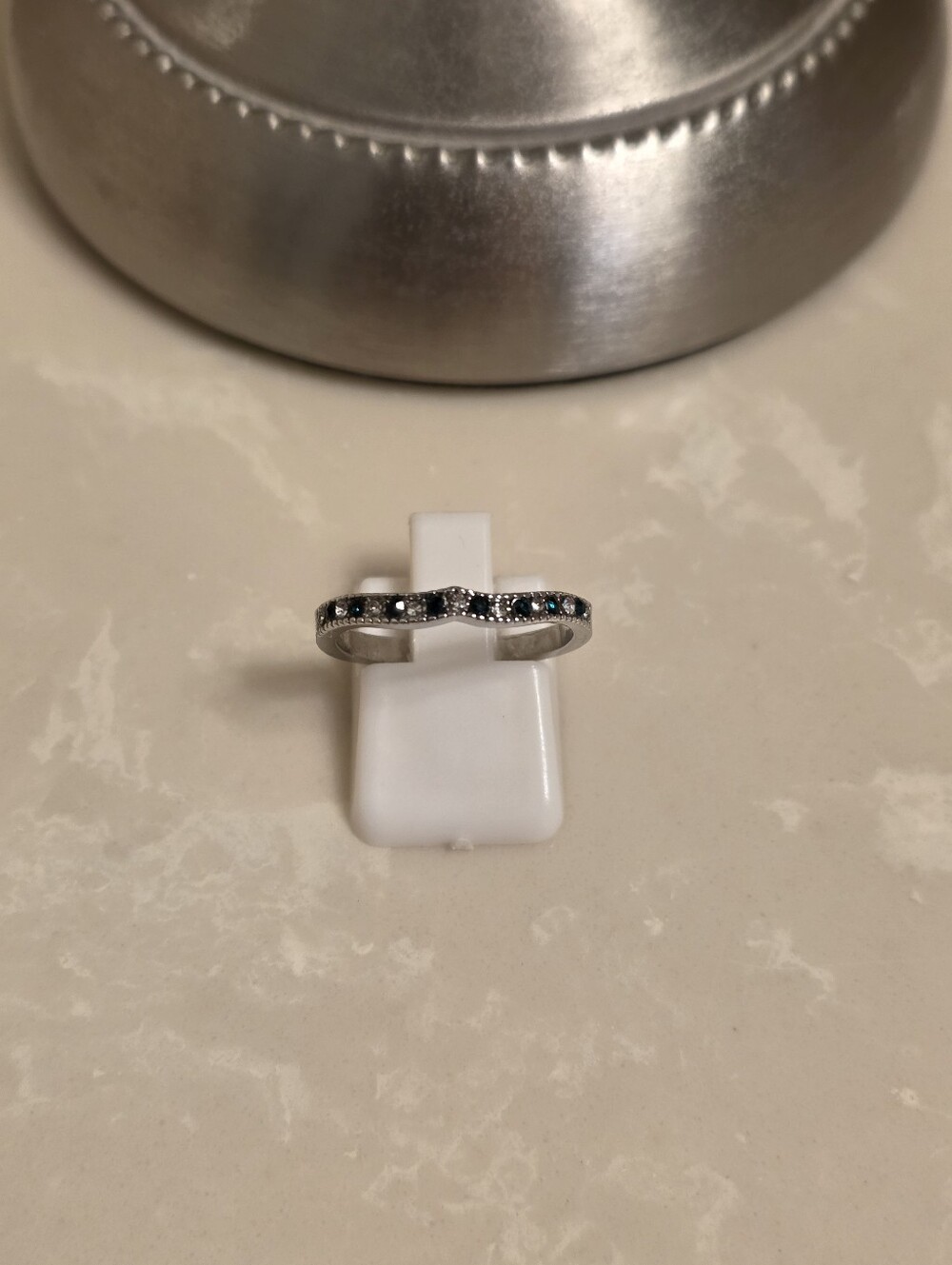 Silver CZ and Emerald Ring Band Size 7